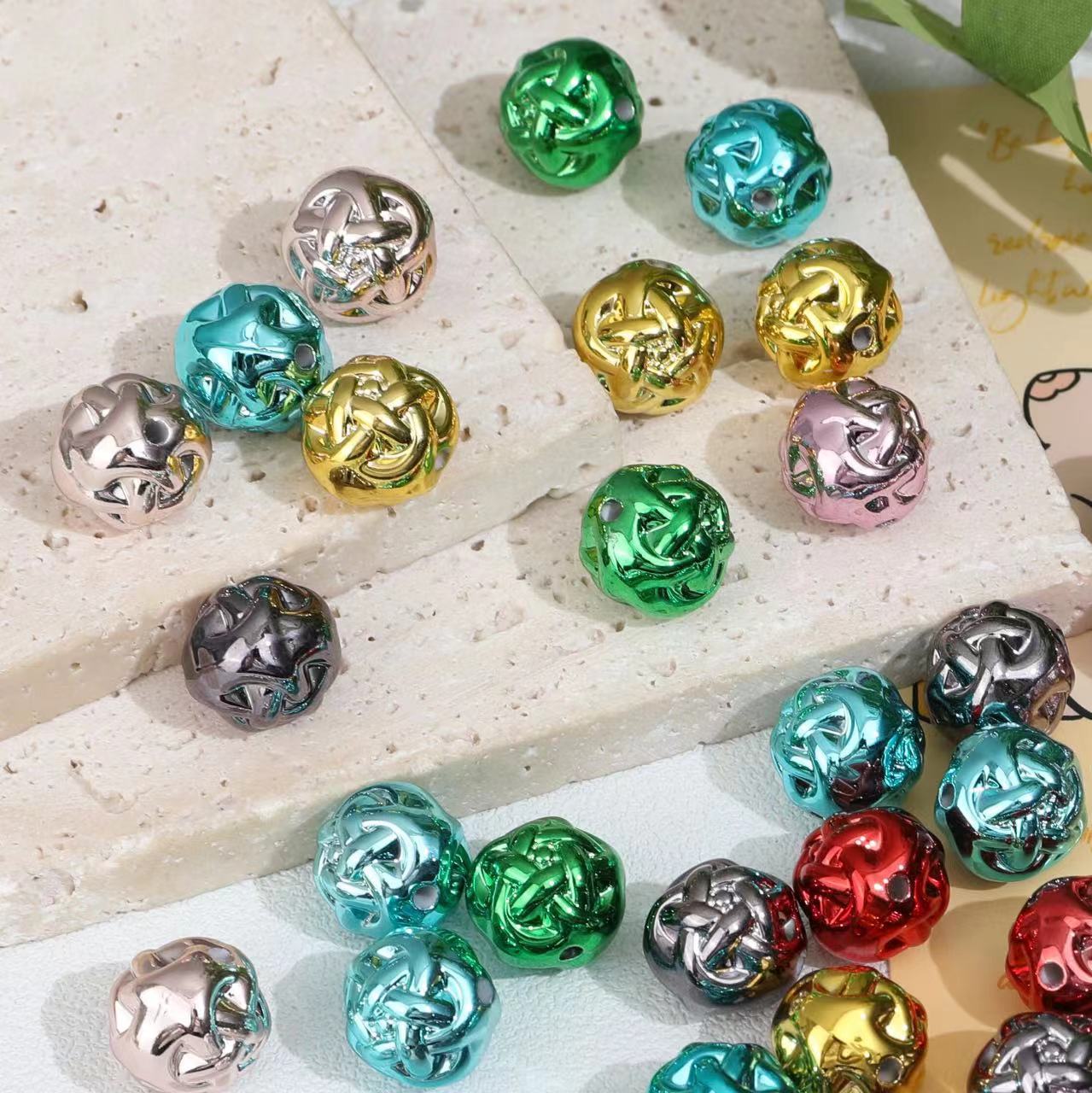 金属色电镀毛线球散珠 diy手工串珠包制作装饰品材料散珠饰品配