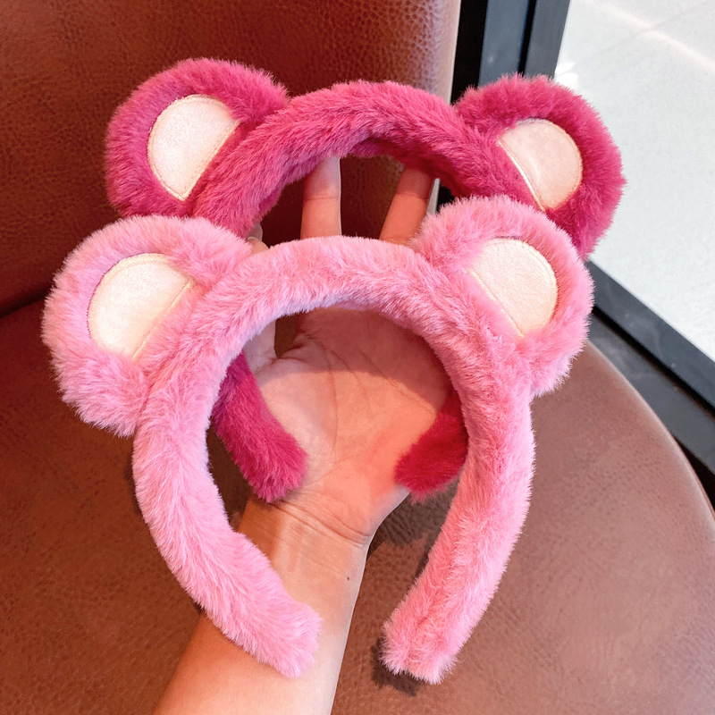 韩国ins风宽款草莓熊耳朵发箍韩国高级感批发女生版洗脸单色头箍