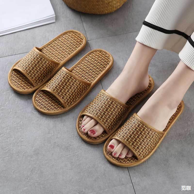 藤草竹编织拖鞋女室内防滑情侣居家用地板静音亚麻凉拖鞋男春夏季