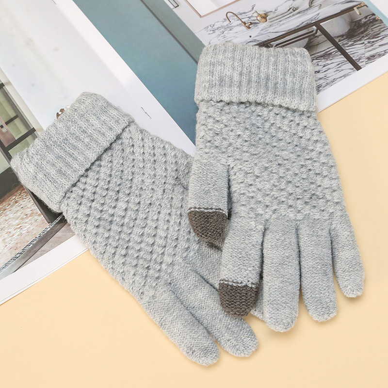Knitted Gloves Warm Winter Wool Touch Screen Gloves Cycling Gloves Wholesale Autumn and Winter Student Cute Gloves Unisex Gloves