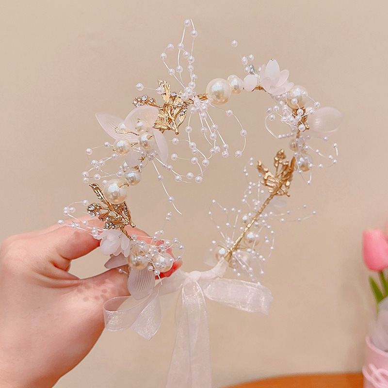 Children's Garland Hairband Decoration Princess Super Fairy Flowers Headdress Flower Girl Pearl Mori Style Hairpin Summer Cute Hair Accessories