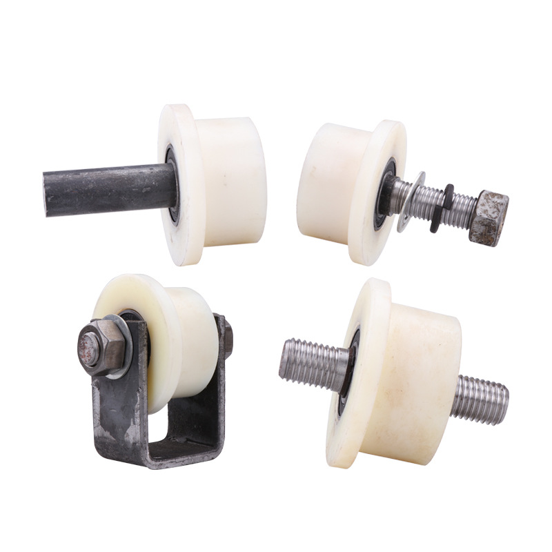 现货t型尼龙火车轨道轮单边塑料轮地铁矿山滑道滚轮槽钢方钢滑轮