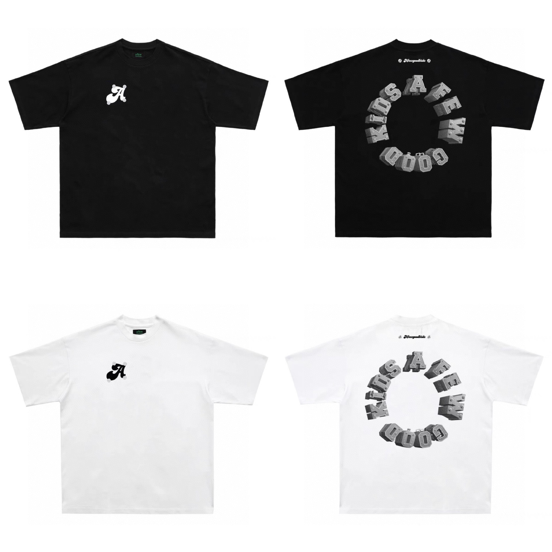 fff支线afgk黑白印花金属logo短袖男女宽松休闲潮流短t马思维同款