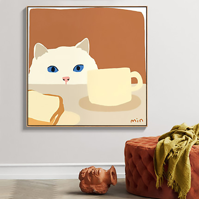 奶茶甜品店墙上挂画鞋柜桌面摆画单幅北欧简约餐厅卡通猫咪装饰画