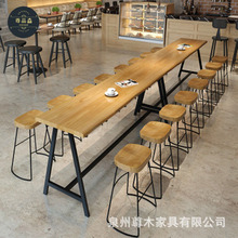 美式铁艺实木吧台桌椅组合酒吧咖啡厅靠墙高脚桌LOFT奶茶店长条桌