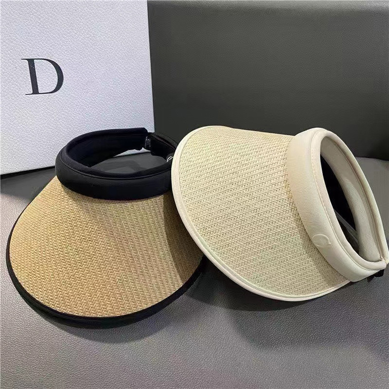 Summer Ins Sun-Proof Black Rubber Hat Korean Style Empty Top Sun Hat Internet Celebrity Big Brim Women's Straw Hat Fashion Headband Sun Hat