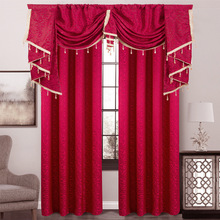 厂家织提花成品窗帘外贸Ebay批发窗幔成品定制加工红色提花帘头
