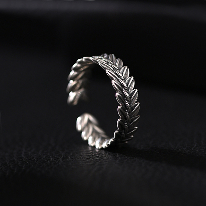 复古麦穗戒指国风个性时尚潮流设计镀银做旧开口可调指环货源批发-阿