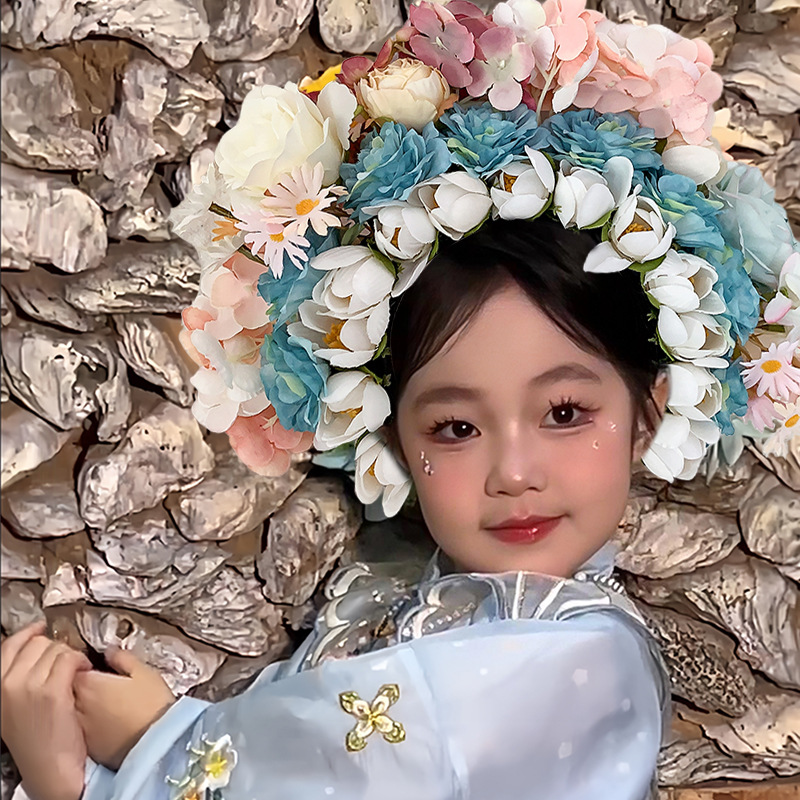 Wearing Flower Headdress Children Quanzhou Xunpu Female Headdress Flower Headwear Artificial Flower Hanfu Ethnic Style Parent-Child Photography Headband