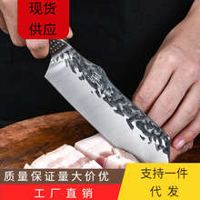 阳江菜刀不锈钢礼品刀手工锻打锤纹钢头厨师刀双钢头刀木柄切付刀