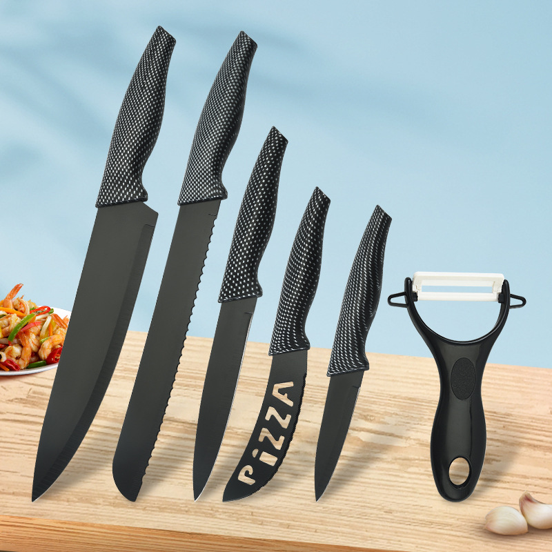 Mesh Dovetail Handle Stainless Steel Paint Knife Suit Chef Knife Saw Knife Pizza Cut Six-Piece Set Foreign Trade Full Set