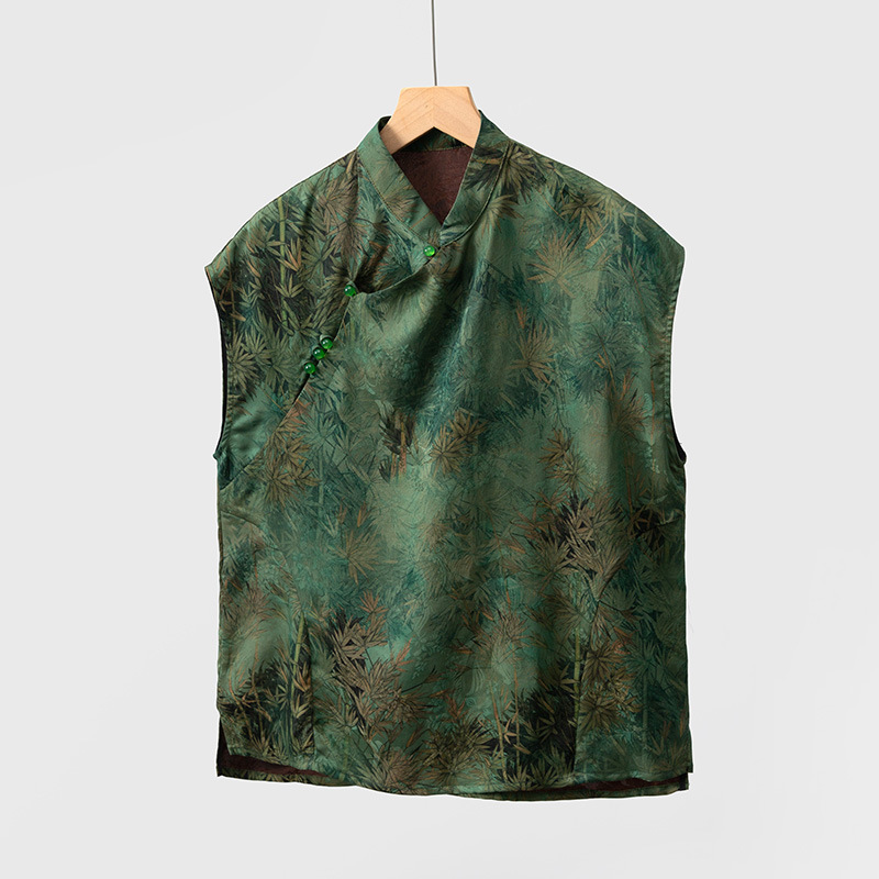 真丝香云纱提花短袖上衣女桑蚕丝印花宽松别致立领小衫新款2024