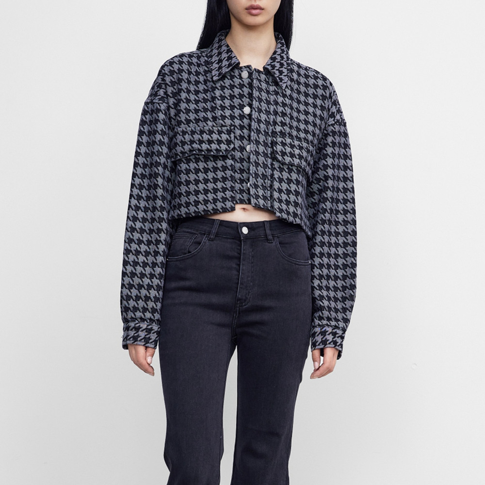 2022春季新品女装潮流千鸟格短款薄牛仔外套wv05rbjf2000