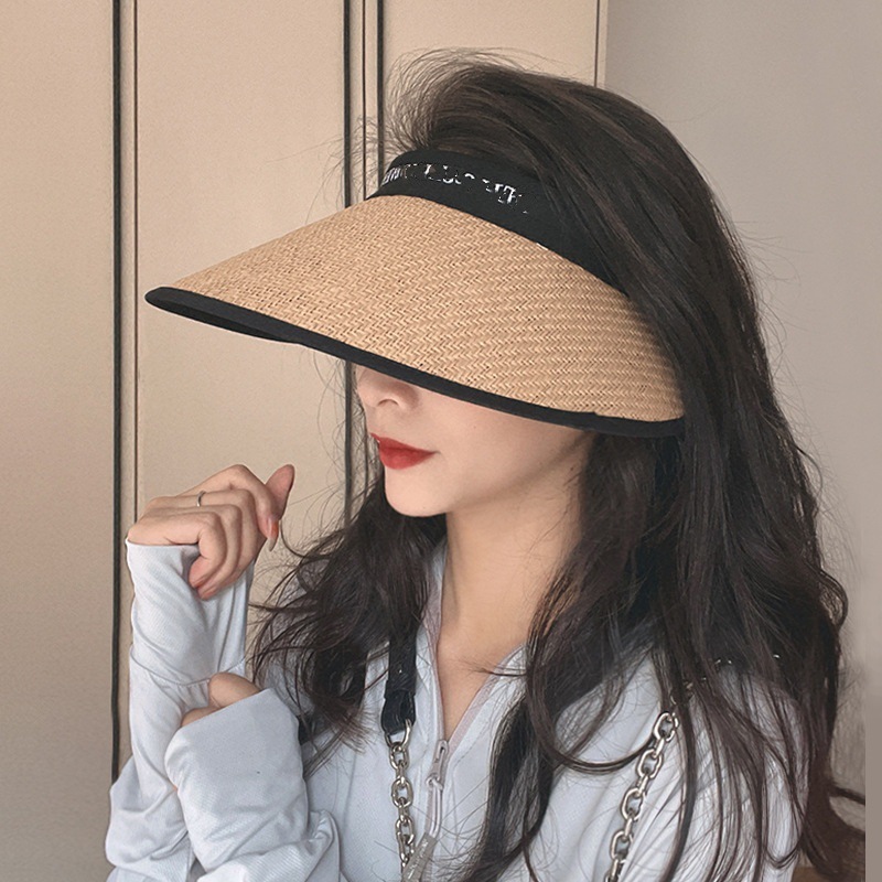 new sun protection hat women‘s big brim summer vinyl sunshade air top biking face-covering sun hat fashion casual straw hat