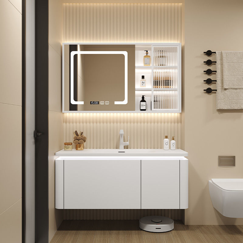 肤感一体盆现代简约轻奢卫生间洗漱台洗脸盆卫浴白色组合浴室柜