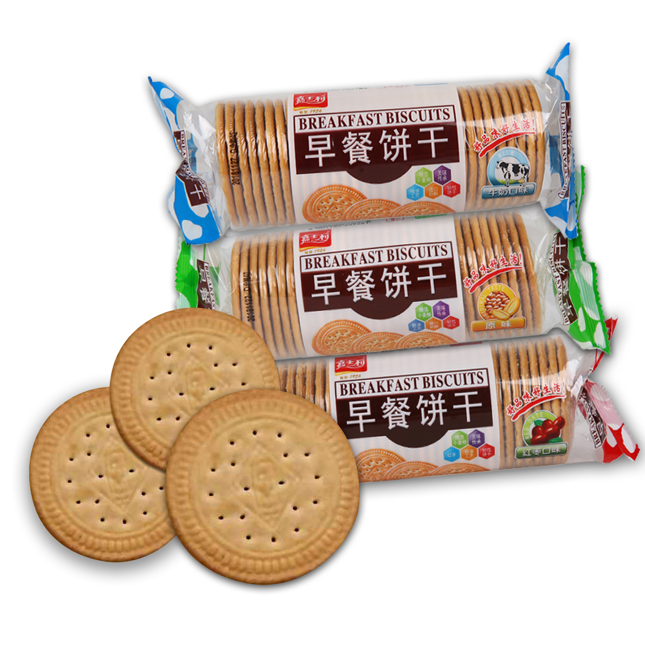 嘉士利早餐饼干167g*48袋红枣牛奶原味早餐代餐饱腹食品批发