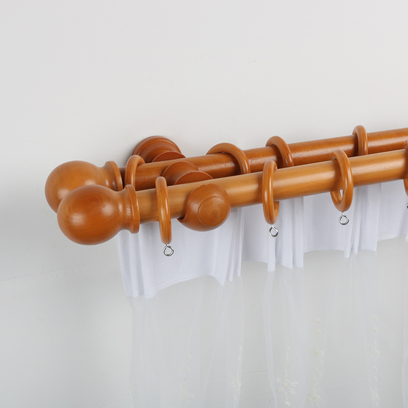 隆特窗饰 实木窗帘杆子木质罗马杆双层加厚欧式静音窗帘轨道安装