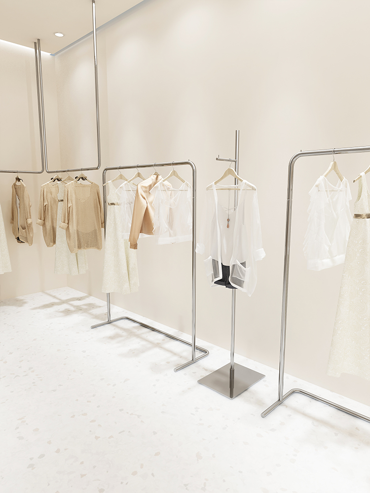 服装店展示架落地式不锈钢陈列架女装店银色中岛架衣服装饰挂衣架