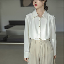 2023秋装新款醋酸女士衬衫长袖上衣职业设计感加绒加厚通勤白衬衣