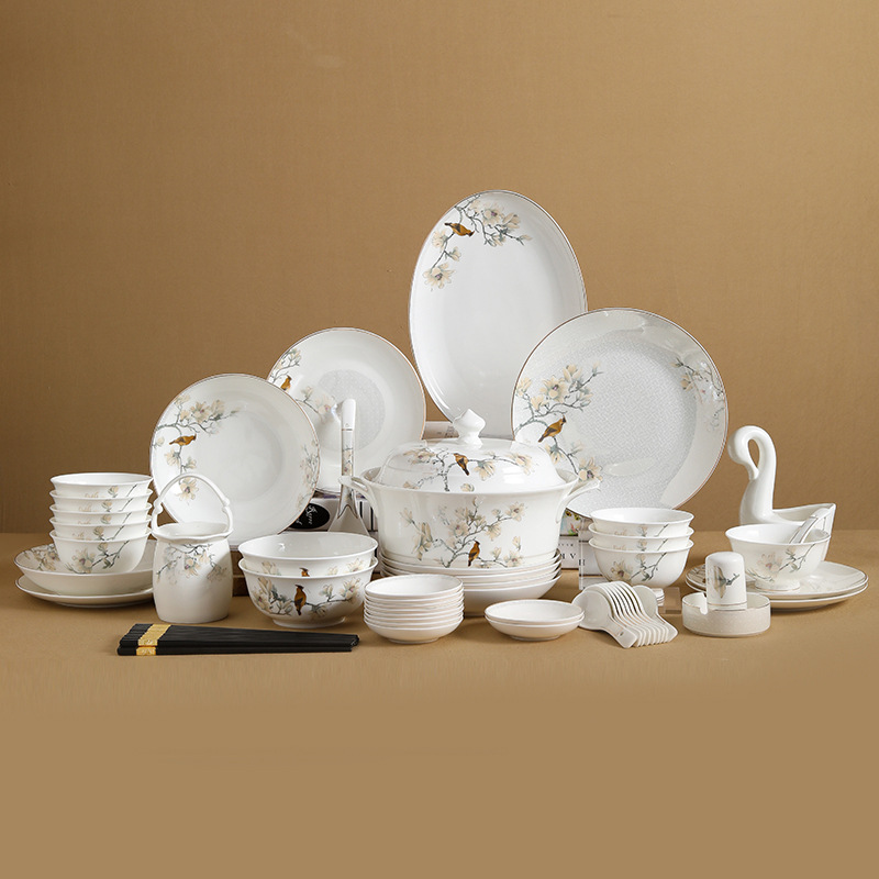 tableware suit home gift bowl and dish chinese bone china light luxury high-end bowl and chopstis wholesale activity gift housewarming gift