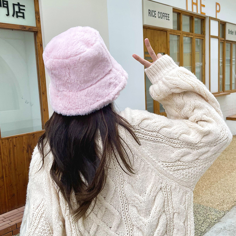 New Autumn and Winter Warm Hat Korean Style Plush Bonnet Women's Bucket Hat plus Velvet Warm Female Fisherman Hat Internet Famous Hat