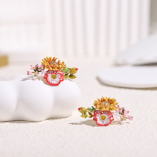 春夏繁花系列珐琅彩丁香向日葵精致花朵耳钉耳夹