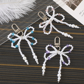 新款珍珠蝴蝶结串珠挂件箱包挂链手机壳钥匙扣挂饰配件时尚百搭