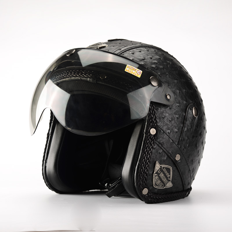 四季通用黑色个性电动机车头盔半盔 哈雷复古太子摩托车3/4头盔男