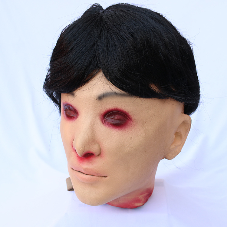 万圣节酒吧鬼屋密室逃脱整蛊道具 红眼男鬼断头吓人面具头颅摆件