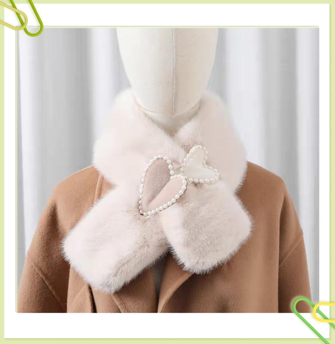 New Winter Thick Mid-Length Anti-Rabbit Fur Cross Scarf Cute Love Scarf Female Texture Boutique Hot Sale