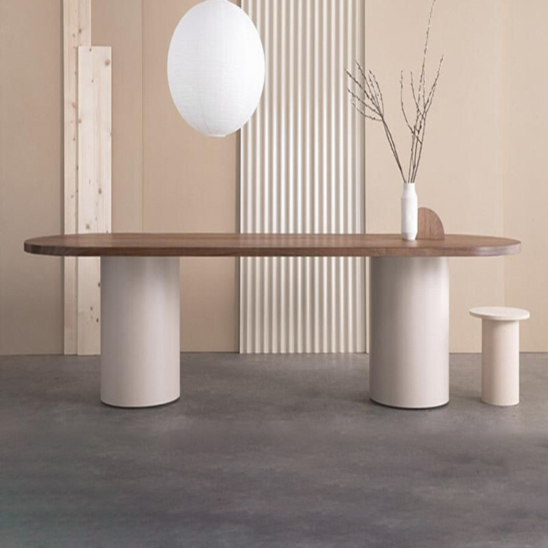 北欧椭圆形实木会议桌 长条多人办公工作台设计师侘寂风洽谈桌子