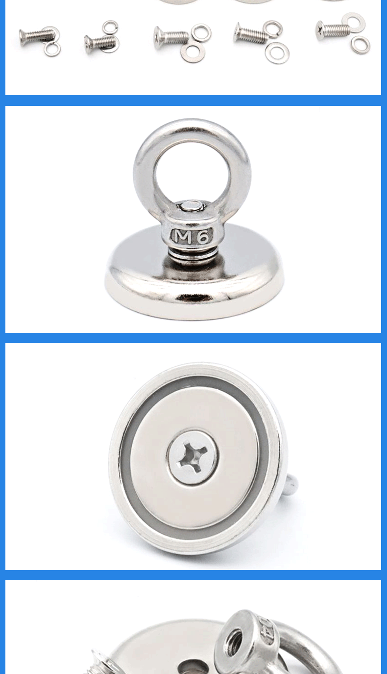 厂家直供钕铁硼强力打捞磁铁 圆形钢套磁性打捞神器吊环锅磁吸铁