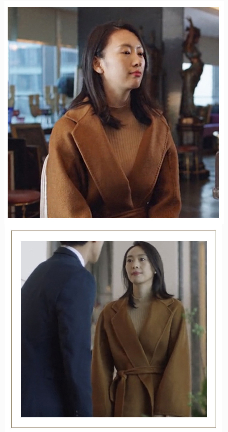 三十而已顾佳同款驼色双面水波纹羊绒大衣女长款毛呢外套2021新