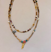 金标古典捷克珠手工串珠项链小众设计感女颈链复古感锁骨链