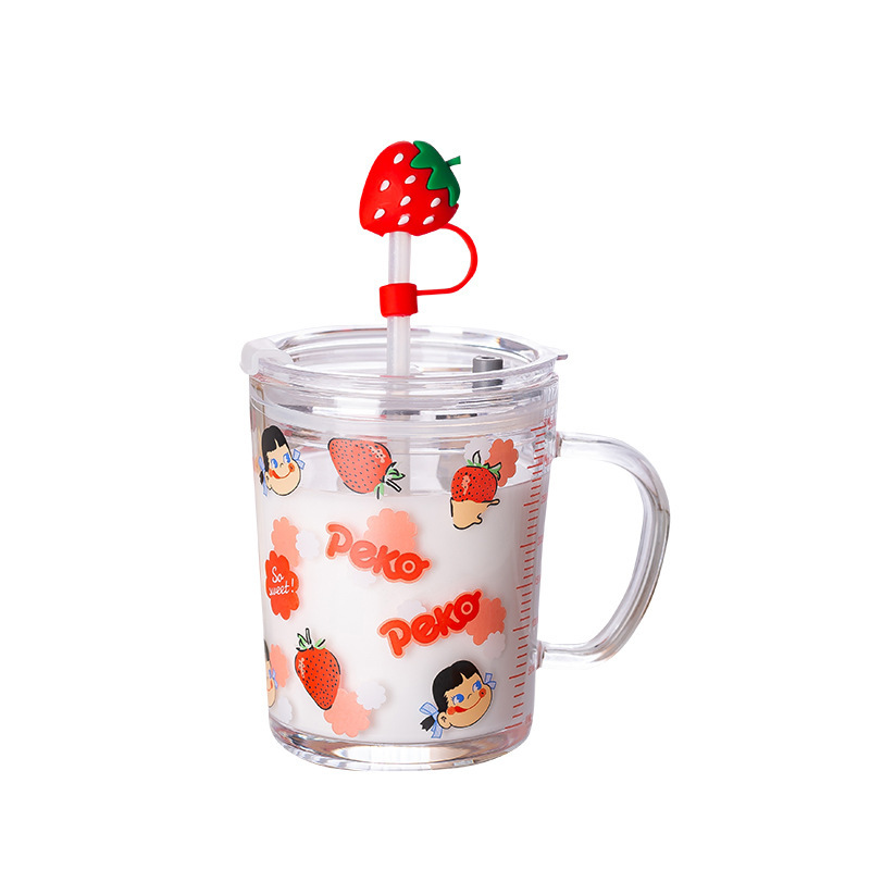 Factory Children's Glass Tea Cup Graduated Glass Juice Cup with Straw Student Gift Breakfast Milk Cup Wholesale