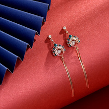 京粹国潮18K金钻石耳饰小众设计轻奢长款耳环高级感个性气质耳钉