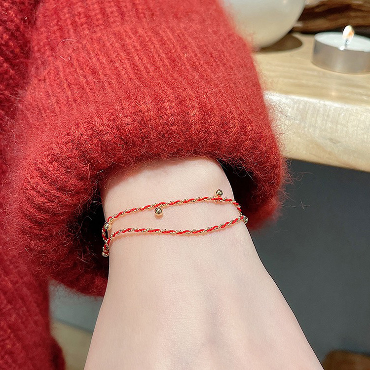 喜庆新年本命年红绳手链女韩国个性简约百搭气质时尚双层叠戴手链