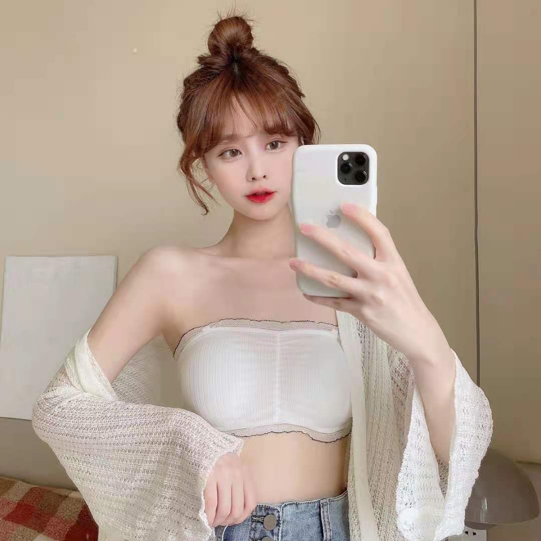 新款彩色抹胸内衣女学生韩版蕾丝无肩带内衣小胸聚拢裹胸少女文胸