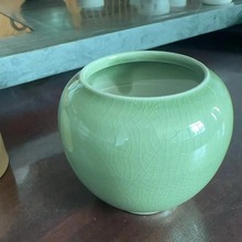 小圆球形花盆缸有孔多肉绿植冰裂釉陶瓷精品室内办公桌台窗台客厅