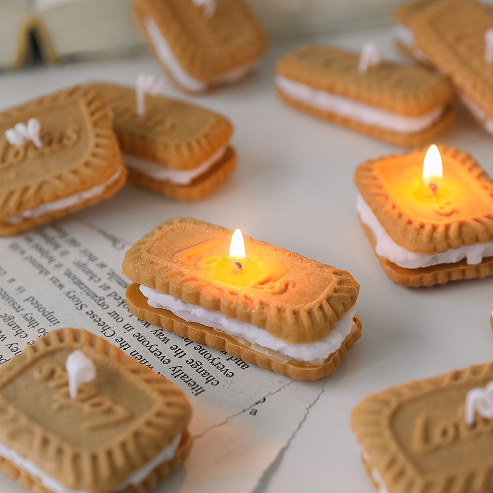 Sandwich Biscuit Candle Aromatherapy Wholesale Soy Wax Creative Wedding Gift Ins Caramel Biscuit Candle Gift Box