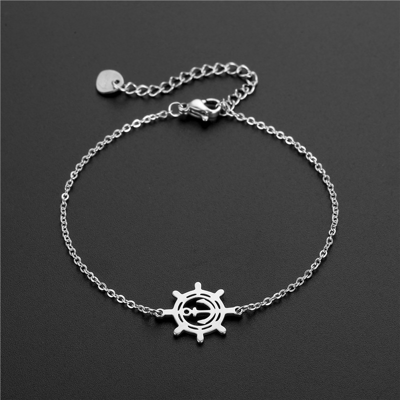 Korean Style Stainless Steel Anchor Chain New Cold Style Retro Rudder Bracelet Women's Personalized South American Titanium Steel Charm