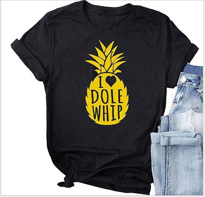 现货 独立站亚马逊欧美新款 i love i dole whip菠萝图案短袖t恤