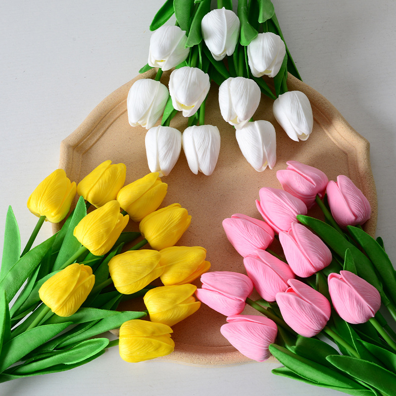 Simulation Tulip Mini Pu Artificial Flower Home Decoration Cross-Border Fake Flower for Wedding Artificial Flowers Factory Wholesale