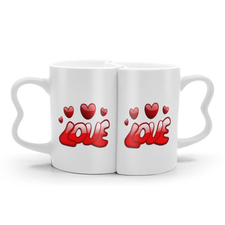 新颖卡通love陶瓷杯定制图片心把情侣对杯七夕情人节手伴牛奶杯