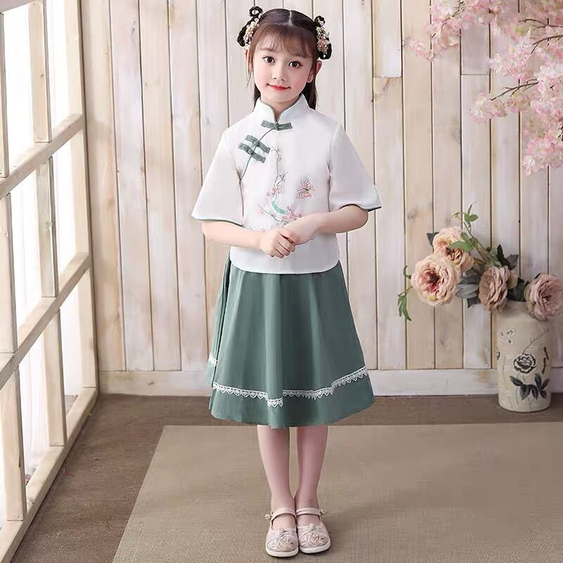 女童汉服春夏装中国风旗袍童装两件套小女孩唐装儿童古风裙子套装