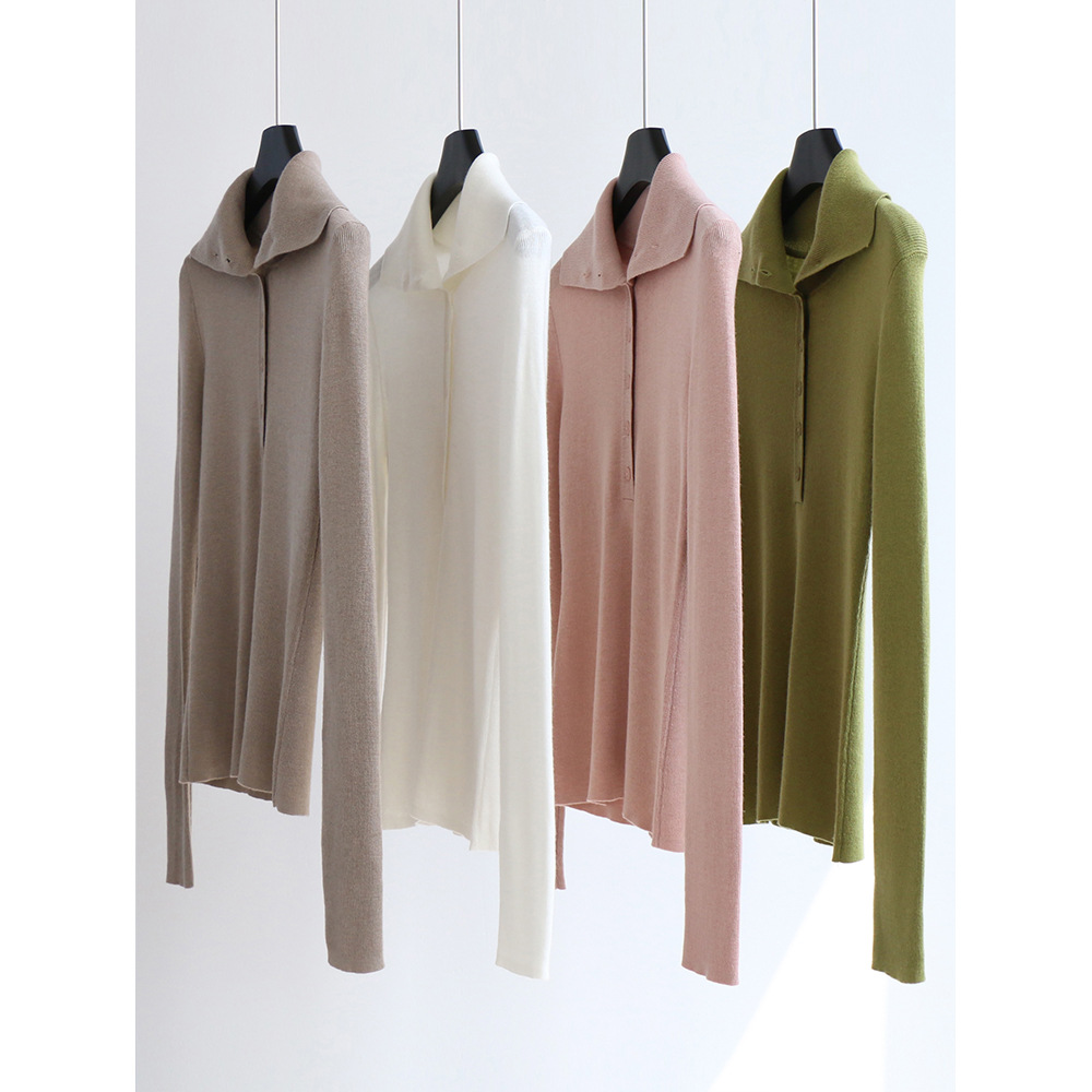 两种穿法羊毛混纺半门襟长袖针织衫秋冬套头打底衫女装修身通勤