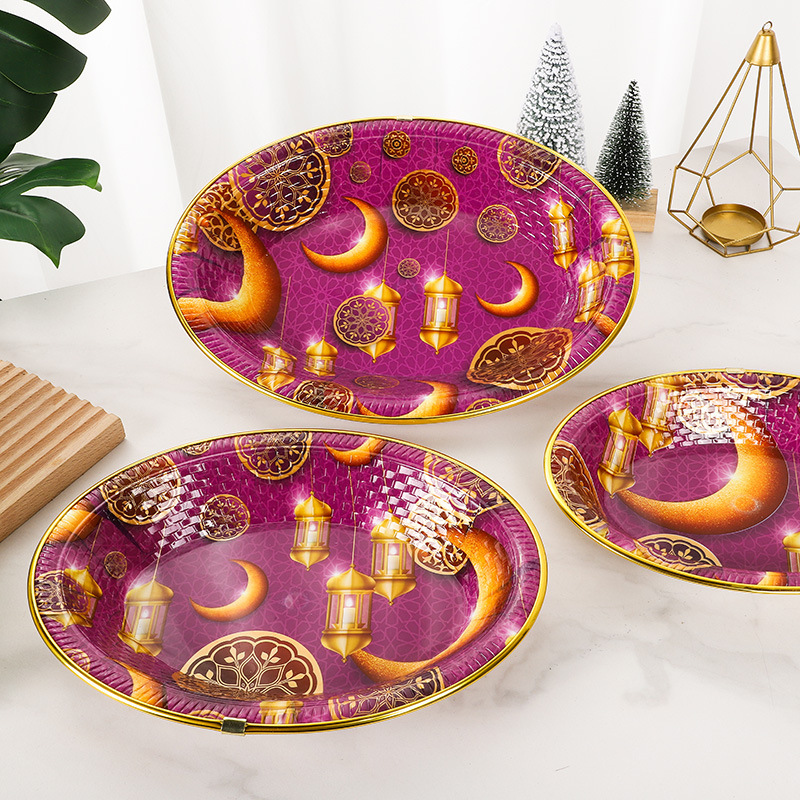 Foreign Trade Large Capacity Square Fruit Plate Factory Wholesale New Multi-Pattern Fruit Plate Bag Golden Edge Flower Paper Plate Supply