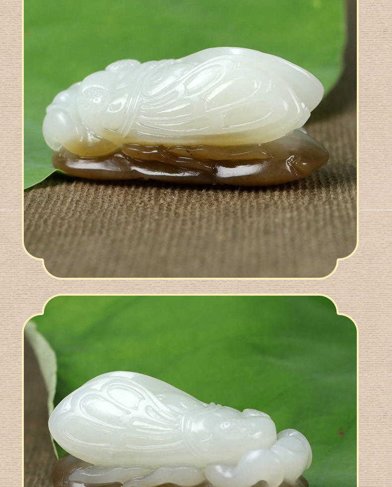 新品玉雕大师苏晓非亲工巧雕和田玉糖白玉一夜成名金蝉挂件17.85g