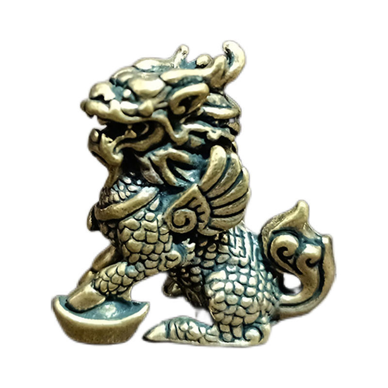 实心元宝麒麟摆件复古黄铜转运招财文玩收藏公母一对古玩寓意神兽
