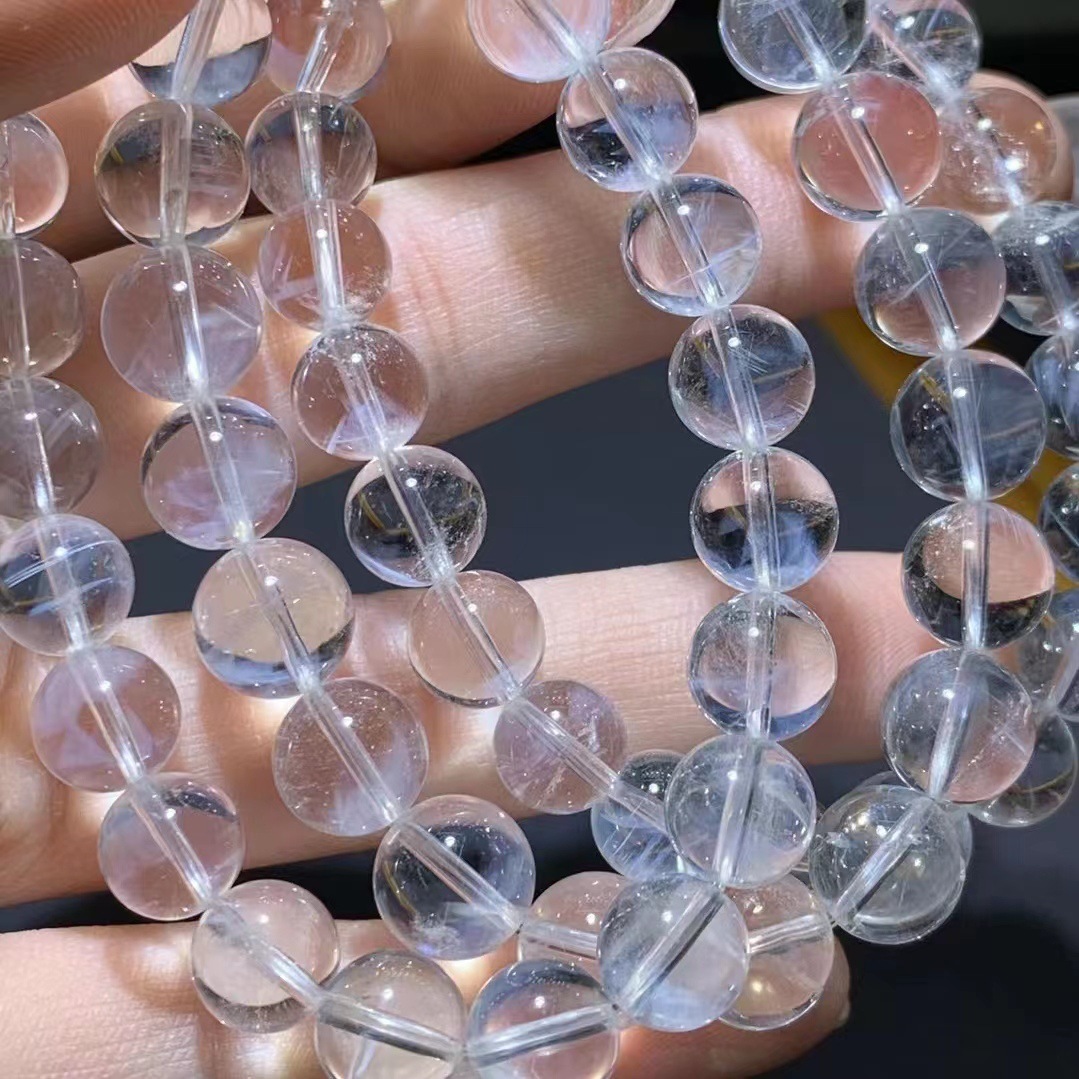 天然蓝针石手串冰蓝绒毛水晶显针天使羽毛蓝色手链异象白水晶饰品